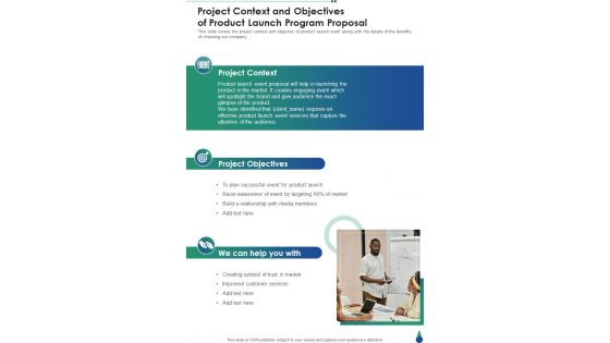 Project Context And Objectives Of Product Launch Program Proposal One Pager Sample Example Document