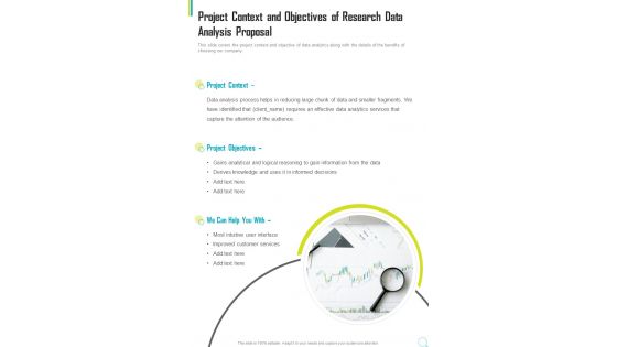 Project Context And Objectives Of Research Data Analysis One Pager Sample Example Document