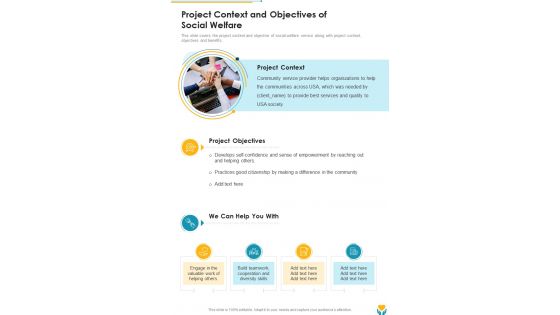 Project Context And Objectives Of Social Welfare One Pager Sample Example Document