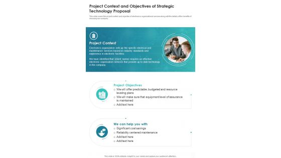 Project Context And Objectives Of Strategic Technology Proposal One Pager Sample Example Document