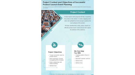 Project Context And Objectives Of Successful Product Launch Event One Pager Sample Example Document
