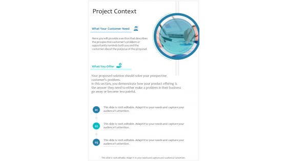 Project Context Business Proposal Template One Pager Sample Example Document