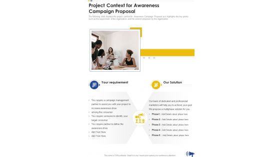Project Context For Awareness Campaign Proposal One Pager Sample Example Document