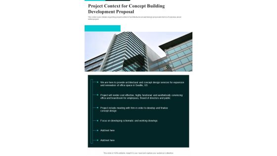 Project Context For Concept Building Development Proposal One Pager Sample Example Document