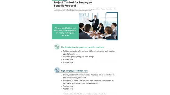 Project Context For Employee Benefits Proposal One Pager Sample Example Document