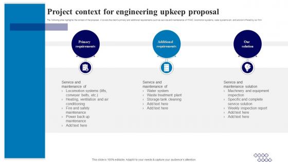 Project Context For Engineering Upkeep Proposal Ppt Powerpoint Infographics