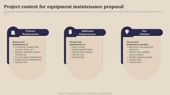 Project Context For Equipment Maintenance Proposal Ppt Show Designs Download