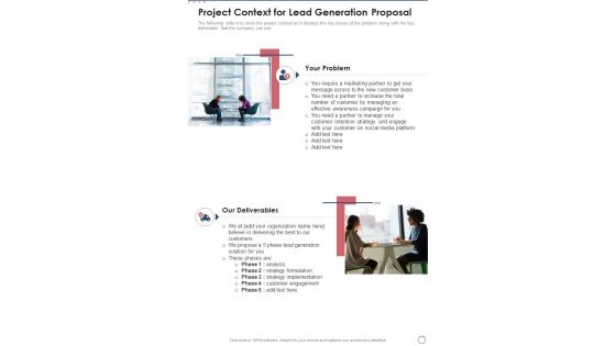 Project Context For Lead Generation Proposal One Pager Sample Example Document