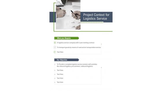 Project Context For Logistics Service Proposal Template One Pager Sample Example Document