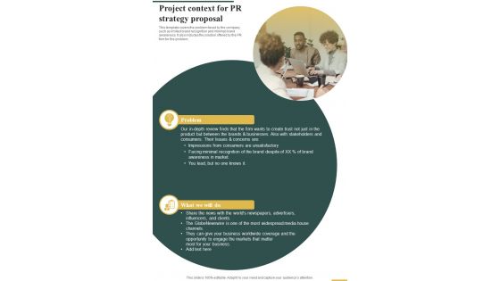 Project Context For Pr Strategy Proposal One Pager Sample Example Document