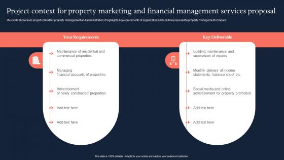Project context for property marketing and financial management services proposal ppt professional