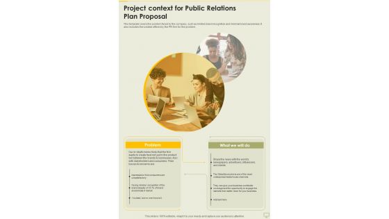 Project Context For Public Relations Plan Proposal One Pager Sample Example Document