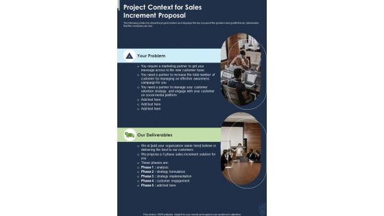 Project Context For Sales Increment Proposal One Pager Sample Example Document