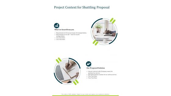 Project Context For Shuttling Proposal One Pager Sample Example Document