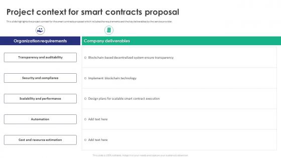 Project Context For Smart Contracts Proposal Ppt Icon Graphics Design