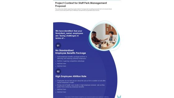 Project Context For Staff Perk Management Proposal One Pager Sample Example Document