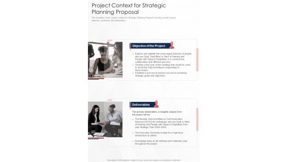 Project Context For Strategic Planning Proposal One Pager Sample Example Document