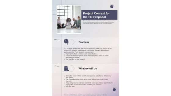Project Context For The Pr Proposal One Pager Sample Example Document