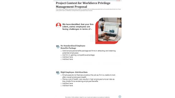 Project Context For Workforce Privilege Management Proposal One Pager Sample Example Document
