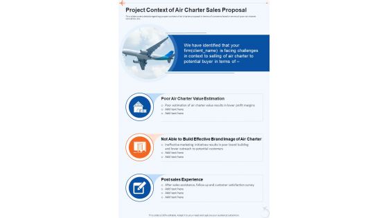 Project Context Of Air Charter Sales Proposal One Pager Sample Example Document