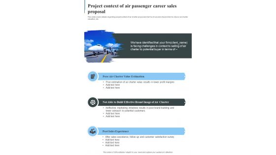 Project Context Of Air Passenger Career Sales Proposal One Pager Sample Example Document