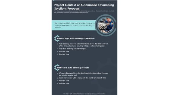 Project Context Of Automobile Revamping Solutions Proposal One Pager Sample Example Document