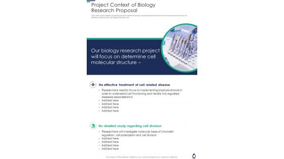 Project Context Of Biology Research Proposal One Pager Sample Example Document