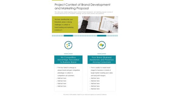 Project Context Of Brand Development And Marketing Proposal One Pager Sample Example Document