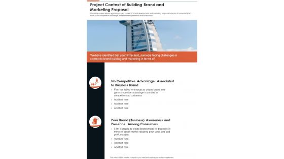 Project Context Of Building Brand And Marketing Proposal One Pager Sample Example Document