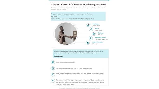 Project Context Of Business Purchasing Proposal One Pager Sample Example Document