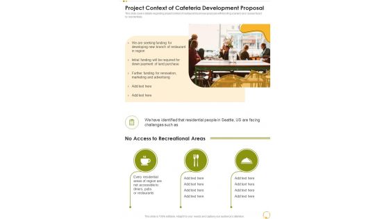 Project Context Of Cafeteria Development Proposal One Pager Sample Example Document