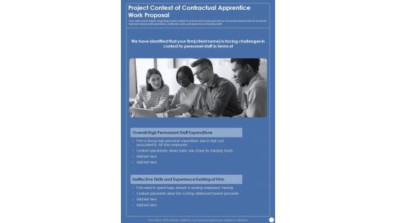 Project Context Of Contractual Apprentice Work Proposal One Pager Sample Example Document