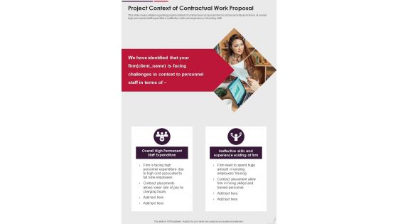 Project Context Of Contractual Work Proposal One Pager Sample Example Document