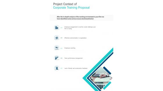 Project Context Of Corporate Training Proposal One Pager Sample Example Document