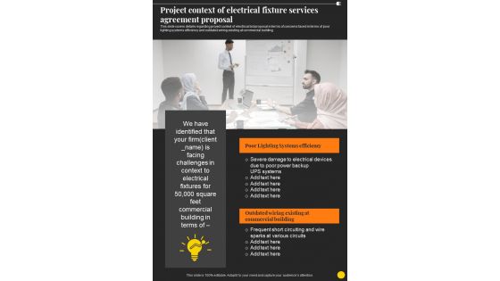 Project Context Of Electrical Fixture Services Agreement Proposal One Pager Sample Example Document