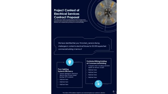 Project Context Of Electrical Services Contract Proposal One Pager Sample Example Document
