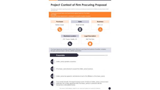 Project Context Of Firm Procuring Proposal One Pager Sample Example Document