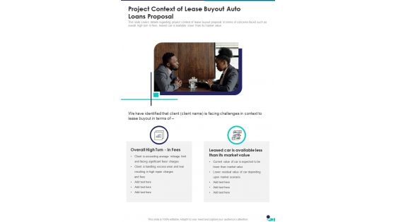 Project Context Of Lease Buyout Auto Loans Proposal One Pager Sample Example Document