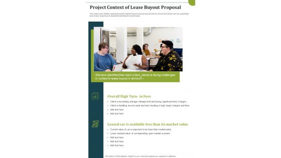Project Context Of Lease Buyout Proposal One Pager Sample Example Document