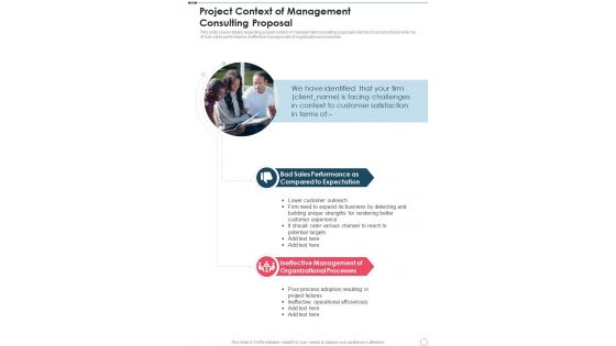 Project Context Of Management Consulting Proposal One Pager Sample Example Document