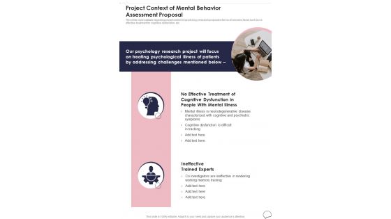 Project Context Of Mental Behavior Assessment Proposal One Pager Sample Example Document