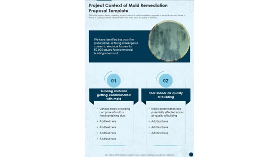 Project Context Of Mold Remediation Template One Pager Sample Example Document