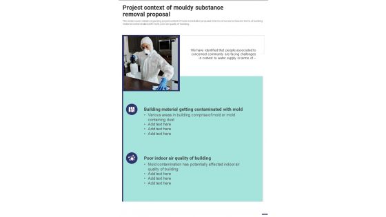 Project Context Of Mouldy Substance Removal Proposal One Pager Sample Example Document