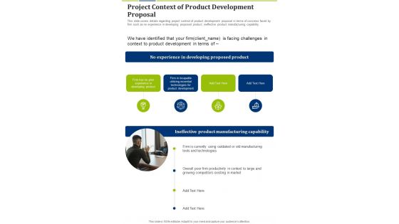 Project Context Of Product Development Proposal One Pager Sample Example Document