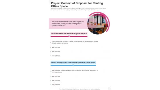 Project Context Of Proposal For Renting Office Space One Pager Sample Example Document