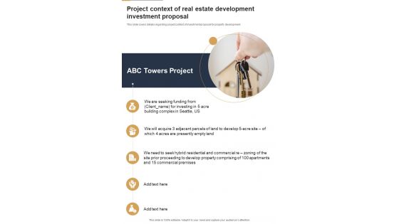 Project Context Of Real Estate Development Investment Proposal One Pager Sample Example Document