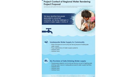 Project Context Of Regional Water Rendering Project Proposal One Pager Sample Example Document