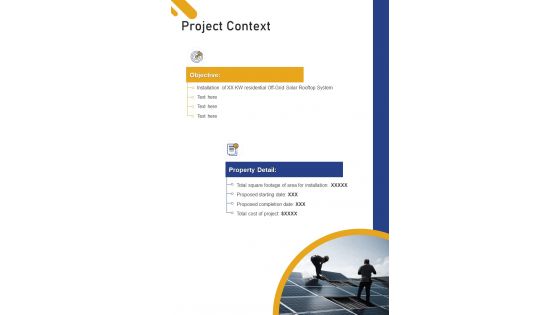 Project Context Solar Panel Installation Proposal One Pager Sample Example Document
