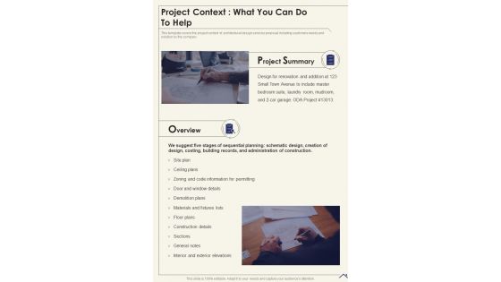 Project Context What You Can Do To Help Request For Architectural One Pager Sample Example Document