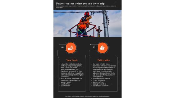 Project Context What You Can Do To Help Specialized Electrician One Pager Sample Example Document